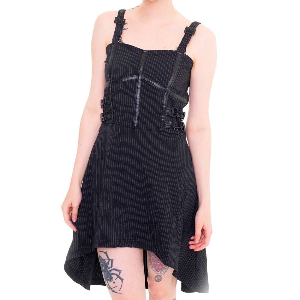 NEW Chemical Black Nerissa Pinstripe Jumper Dress‎ XL High Low Goth NWT